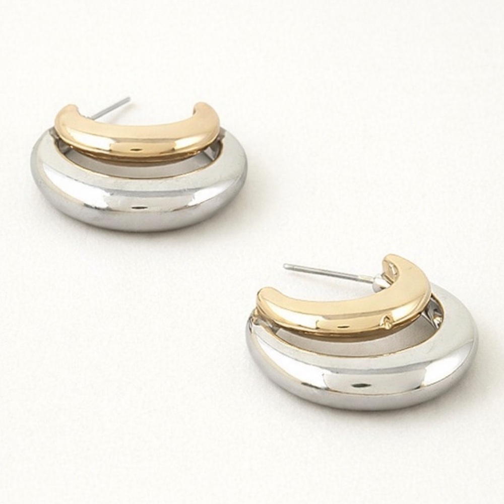 Gold Silver Double Hoop Earrings (5037)